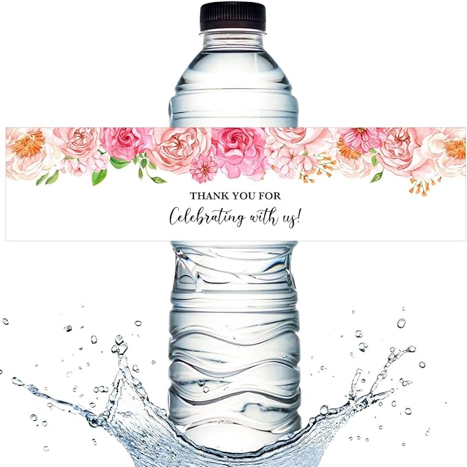 100PCS Wedding Water Bottle Labels Waterproof Greenery Floral Wraps Sticker for Water Bottle Baby Shower Bottle Label for Bridal Shower Party Thanks A11