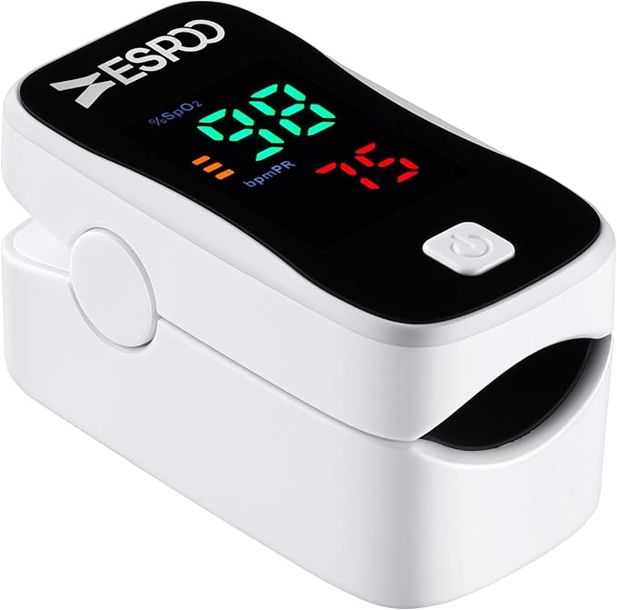 ESPOO Pulse Oximeter, Oxygen Monitor Fingertip with 2 AAA Batteries&Lanyard (White&Black)