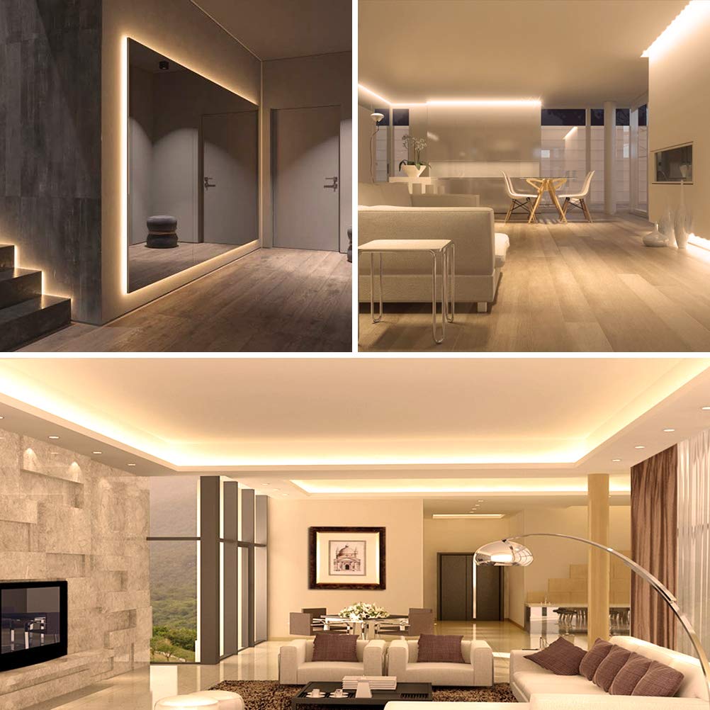 Onforu 49.2Ft Warm White Led Strip Lights, Dimmable 3000K, 2835 Leds, 12V Adhesive Rope Light For Kitchen, Bedroom, Wardrobe