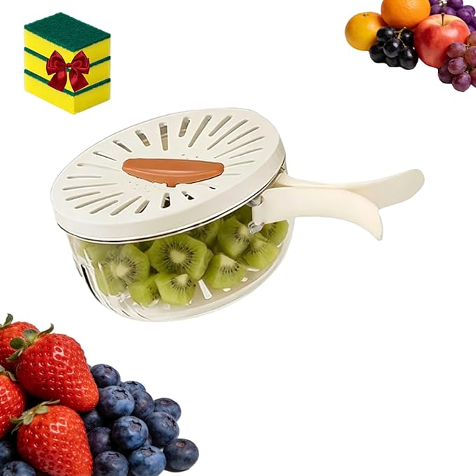 Draining and Preservation Basket, 2-in-1 Draining and Preservation Basket: Simplify Washing & Storing, Multifunctional Fruit Washing Bowl, Fruit Washing Baskets (Brown 1pcs, Small)