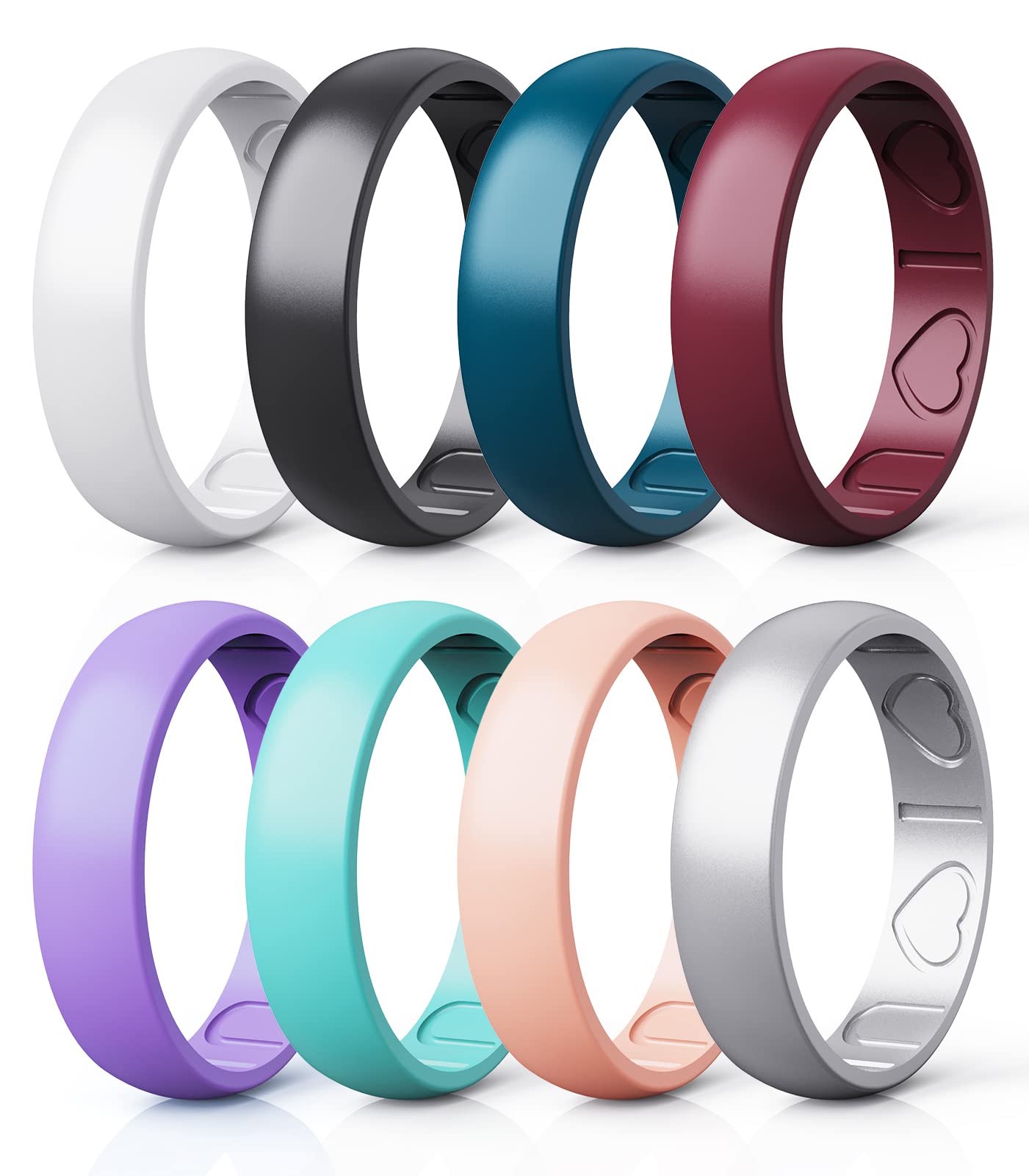 Qinaoco Silicone Rings for Women - Heart [I Love U] Pattern Airflow Inner Grooves Breathable Rubber Wedding Ring Silicone Weddin