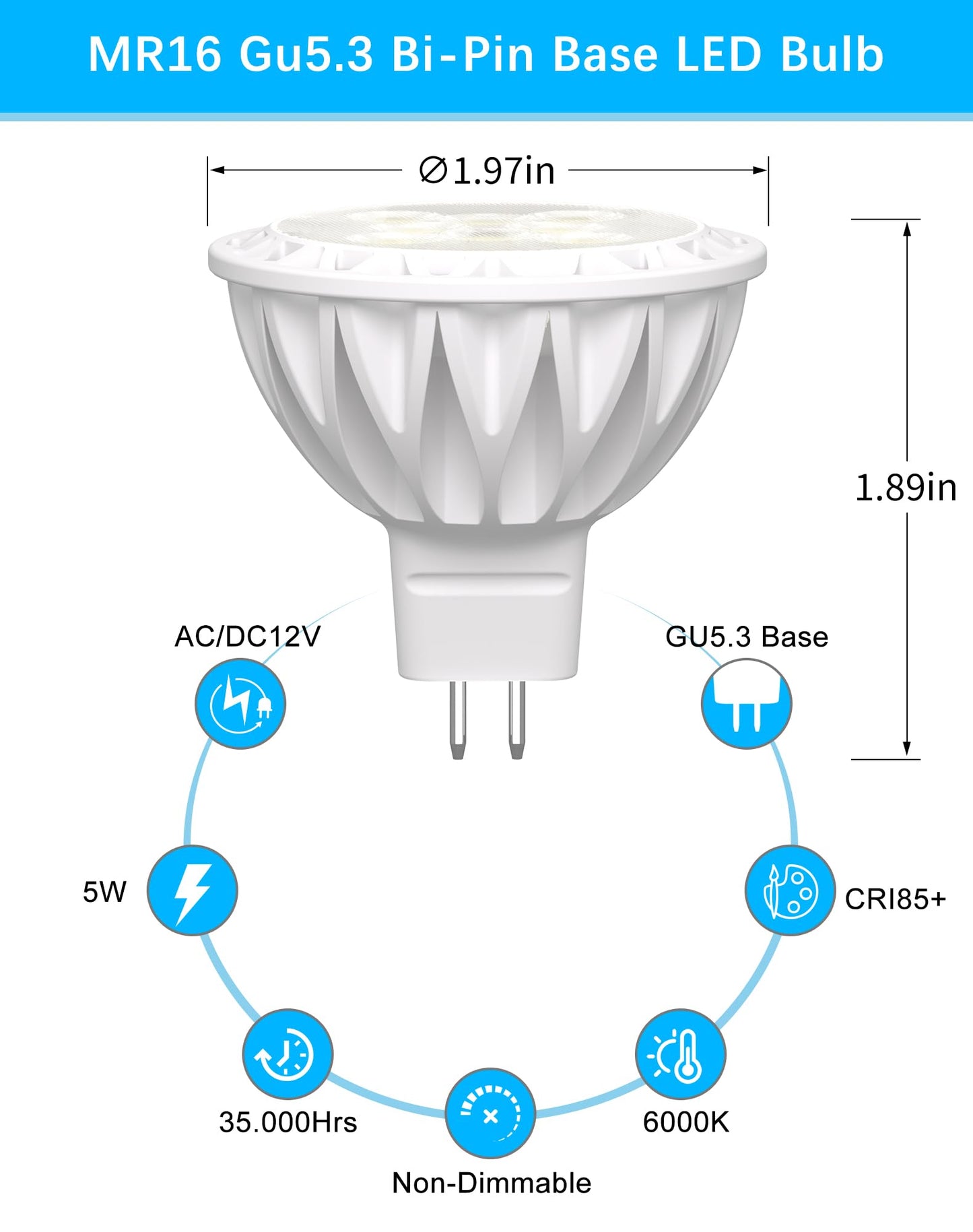 Gohdlamp Mr16 6000K Cool White Led Bulbs 6-Pack 5W Waterproof For Outdoor Security & Warehouse Lighting