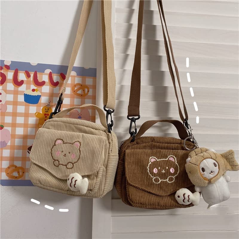 AWXZOM small cute Corduroy Crossbody bag min Kawaii Purse small Kawaii Crossbody Bag (Beige)