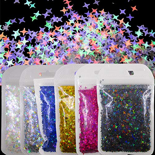 LoveOurHome 60g Holographic Star Chunky Glitter Flakes Sparkles Iridescent Stars Shapes Nail Sequins Epoxy Resin Accessori...