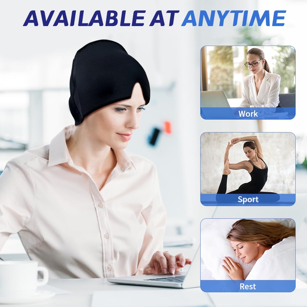 Migraine Relief Cap, Soothing Headache Ice Face Mask Products, Hot and Cold Therapy, Migraine Headache Relief Cap for Migraine, Sinus, Puffy Eyes, Tension, Stress and Hangover (Black+Pink)
