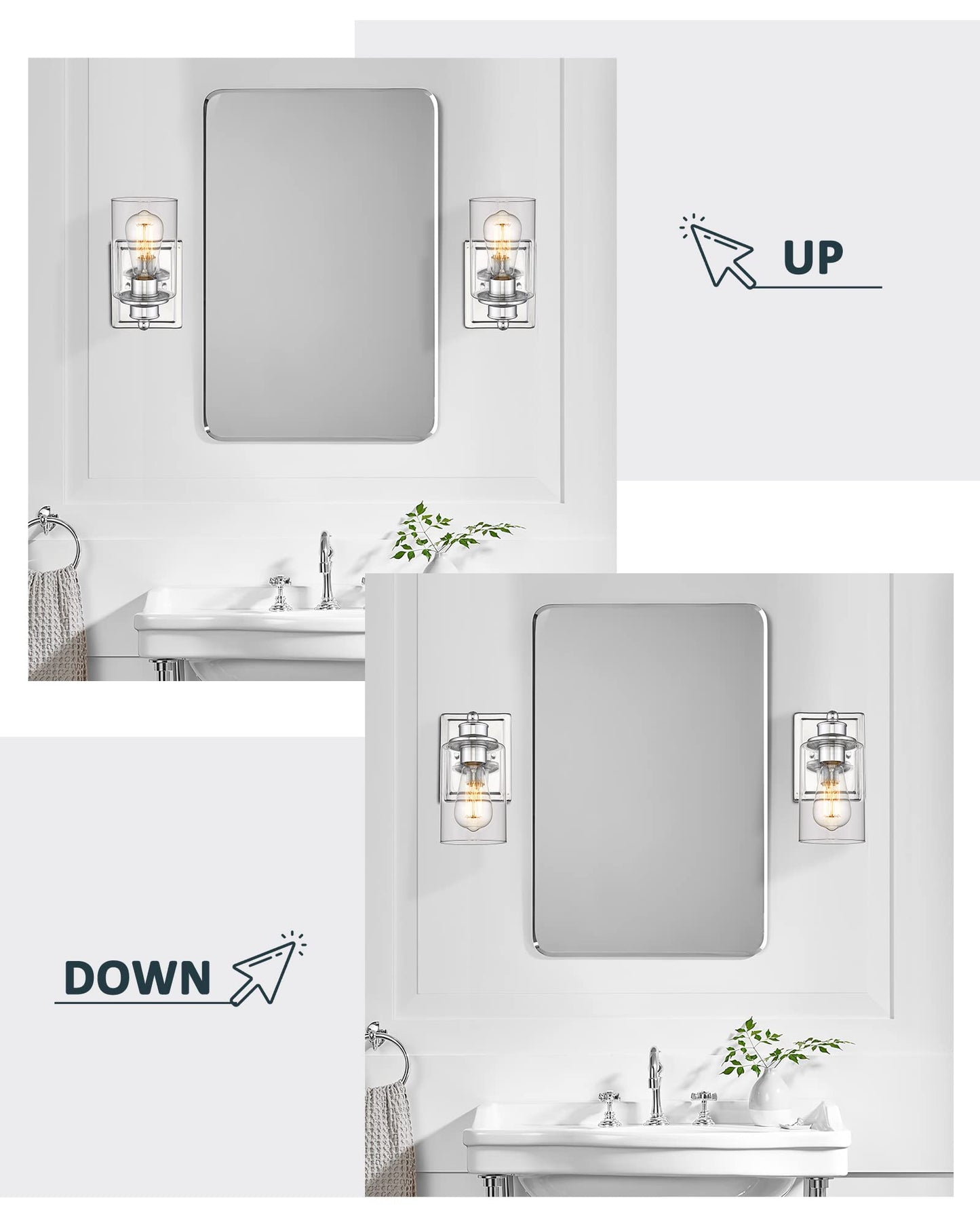 Bathroom Vanity Light Chrome  Hwh Modern Wall Lighting Over Mirror  1-Light Wall Sconce With Clear Glass Shade For Bathroom  Powder Room  Dressing Table  5Hlt63B Ch
