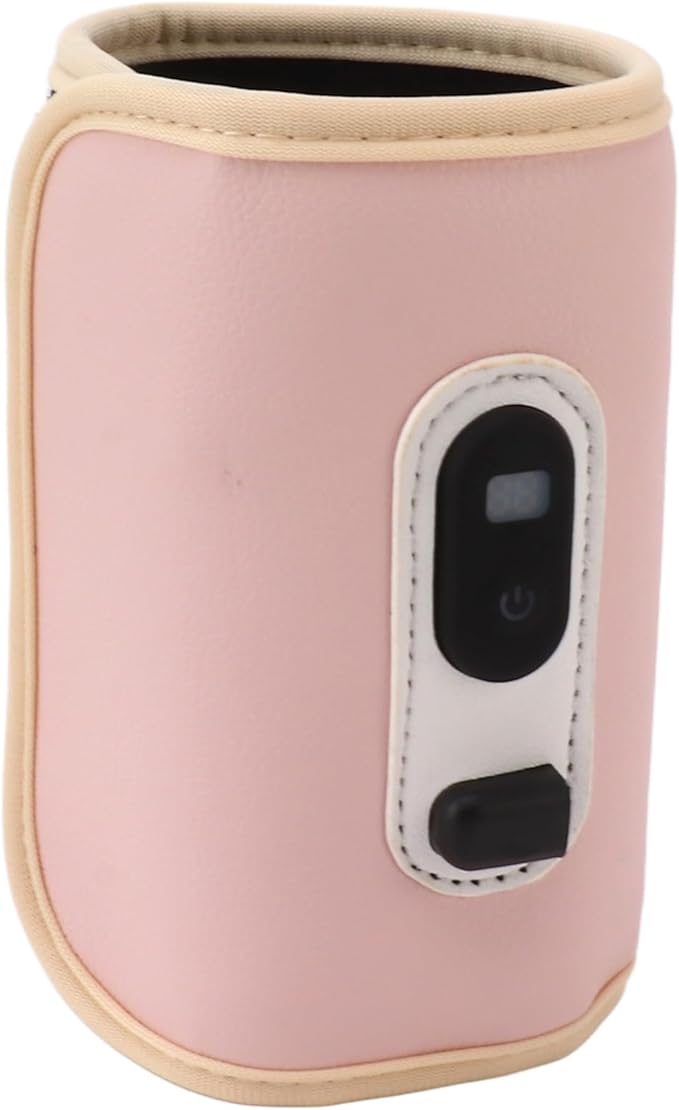 Portable Baby Bottle Warmer, 5 Temperature Adjustable USB Breastmilk Bottle Heater with USB Cable for Travel Baby Feeding on The Go(Pink)