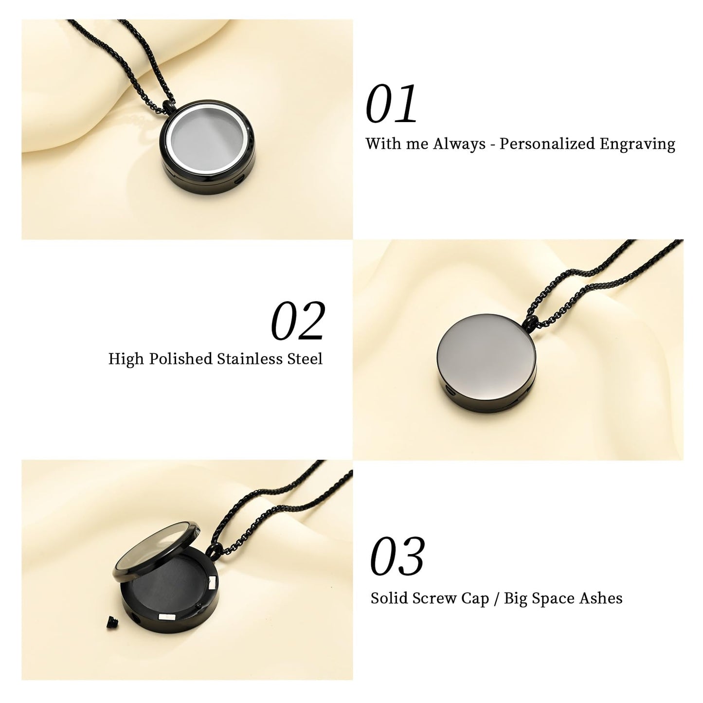 Oinsi Cremation Locket Necklace For Ashes Of Loved One Carry Photo Glass Memorial Urn Jewelry 316L Stainless Steel Keepsake Gift