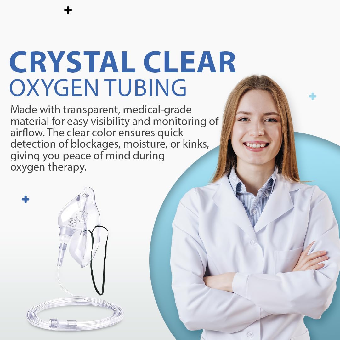 Bistras Oxygen Tubing 50FT Clear Crush Resistant Non Kinking for Cannula Nasal Tubing and Oxygen Concentrator with Standard End Connectors, Swivel Connectors Included (4 pk)