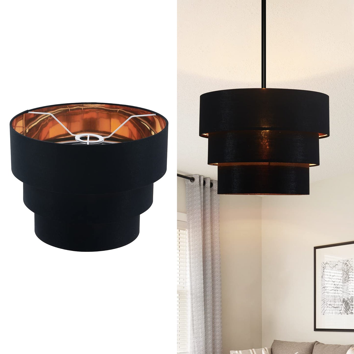 EDISLIVE 3-Tier Drum Linen Lamp Shade for Pendant/Floor Lamp, Brown, Model EDIS448458598