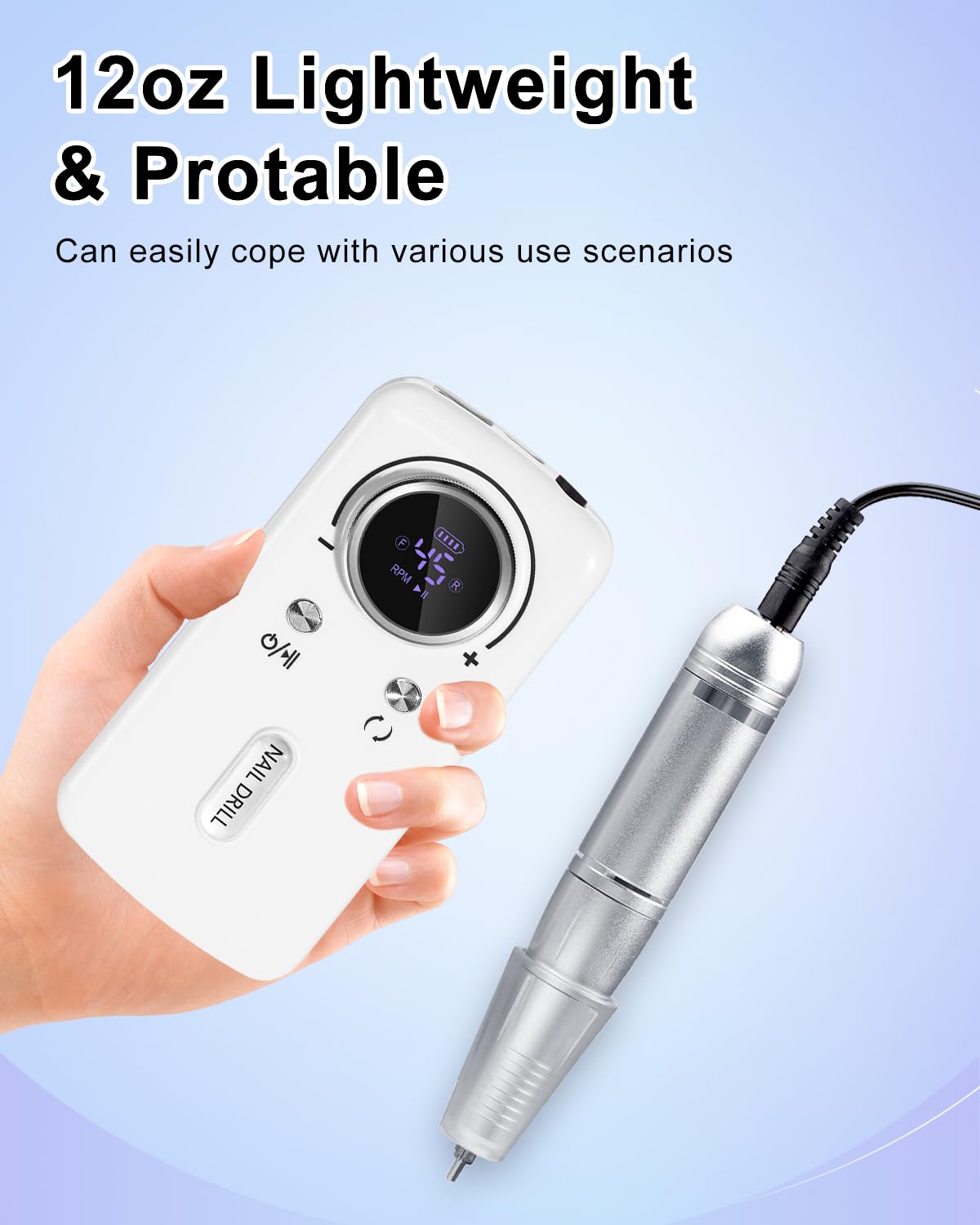 CozyZen Cordless Electric Nail Drill, 45000 RPM Rechargeable Diamond E-File, Portable & Low Noise for Acrylic/Gel Nails, Manicur