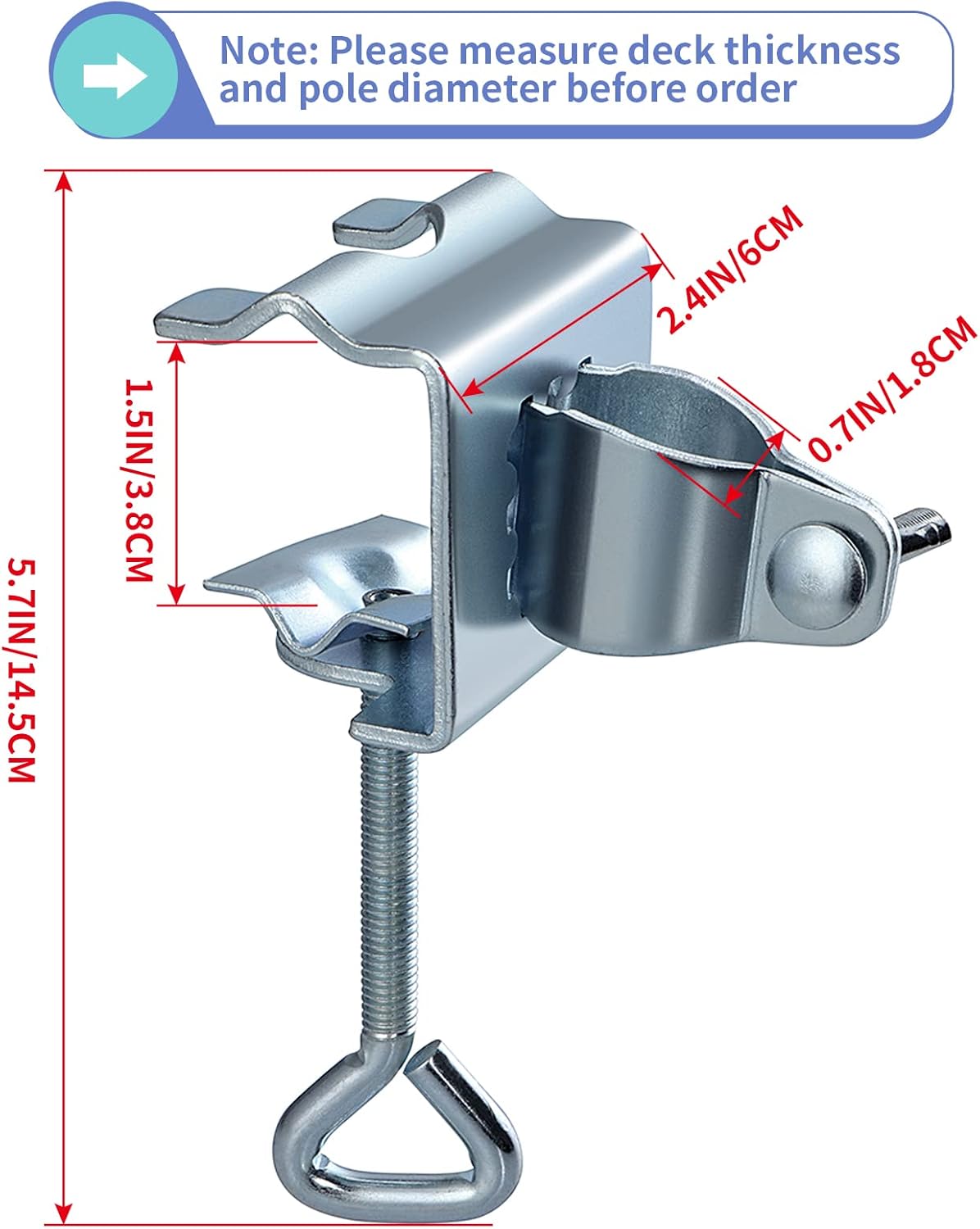 MOLIGOU Deck Umbrella Clamp, Parasol Holder Clip, Patio Balcony Umbrella Stand Clip, Mount to Railing (Pack of 2)