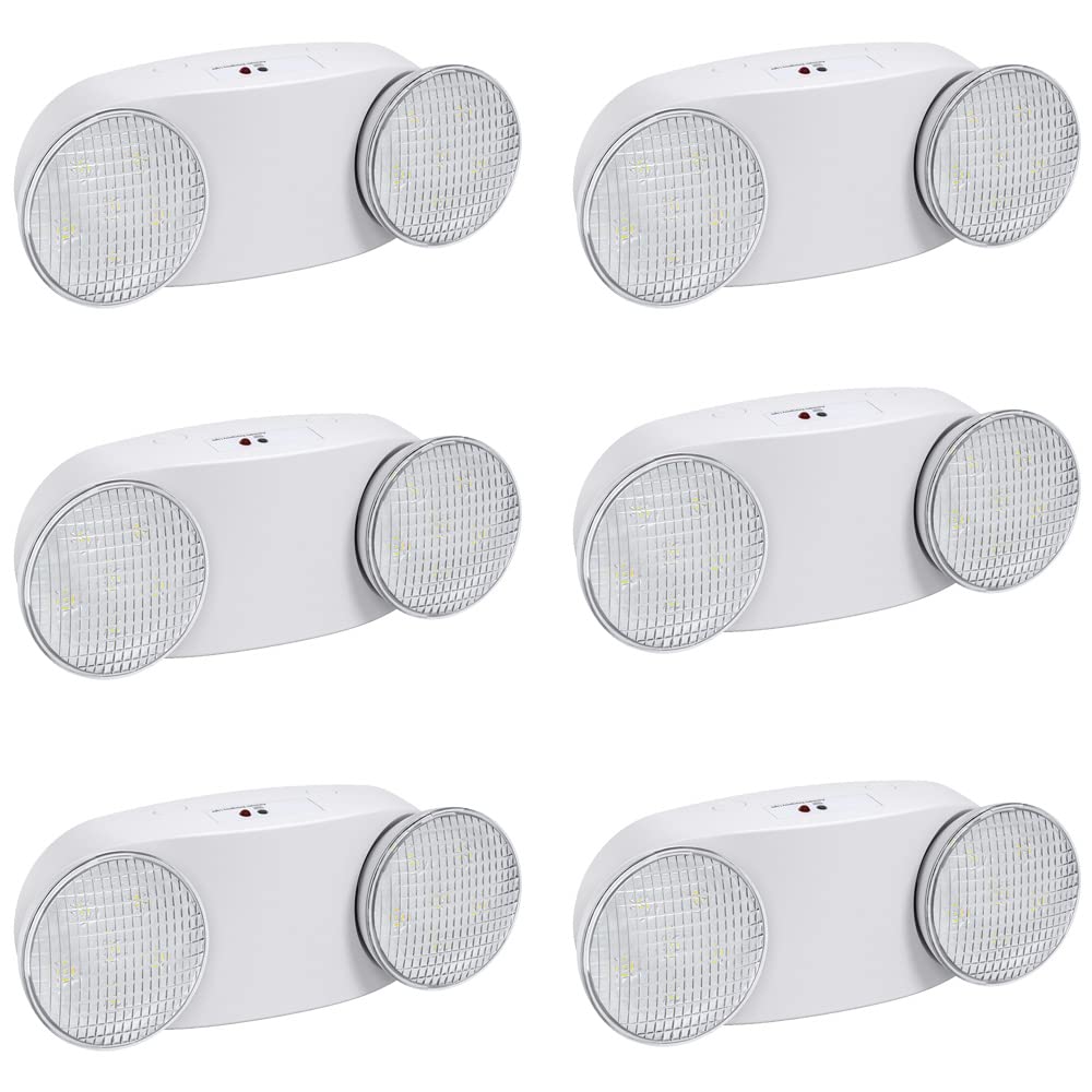 Sitisfi Emergency Light With Battery Backup  Commercial Hardwired Exit Lighting Fixtures  Two Adjustable Head Bug Eye Led Emergency Lighting  Ac 120-277V  Ul Certified (6 Pack)