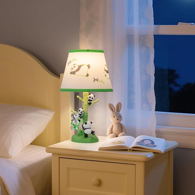 Table Lamp for Kids, 16 Inch Cute Panda Bedside Lamp with LED Bulb, Animal Resin Desk Lamp for Boys Girls Bedroom or Nursery Decor