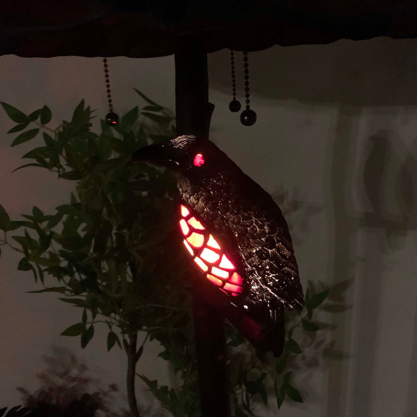 Bieye Tiffany Style Stained Glass Floor Lamp - Ravens On Tree Branch, 65 Tall, Black Red, Model Owlfloor, Double Lit Night Light