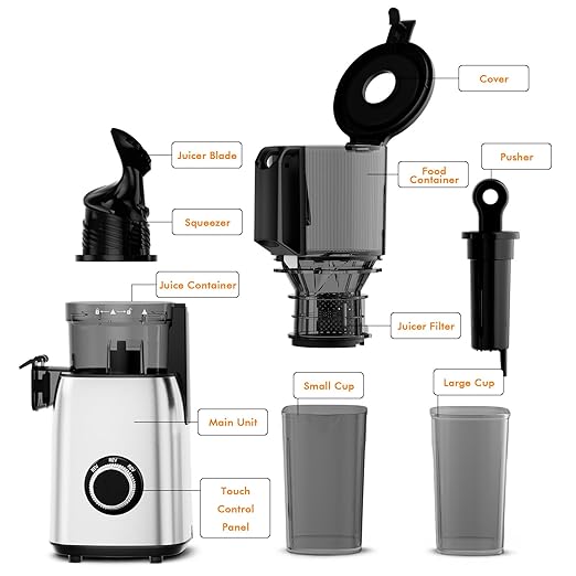Cold Press Juicer,With 5.4" Extra Large Feed Chute Fit Whole Fruits & Vegetables,High Juice Yield,Easily Detachable Parts Design,Easy Assemble & Cleaning