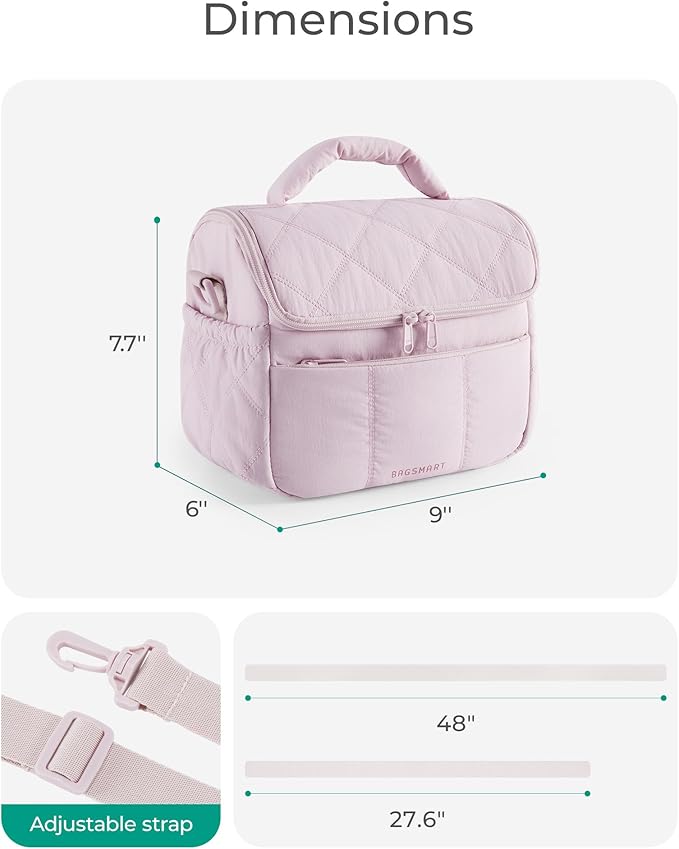BAGSMART Insulated Lunch Bags for Women, Cute Quilted Lunch Box, Lightweight Puffy Padded Waterproof Lunch Tote, Reusable Lunch Cooler for Work Picnic Travel, Lavender Purple