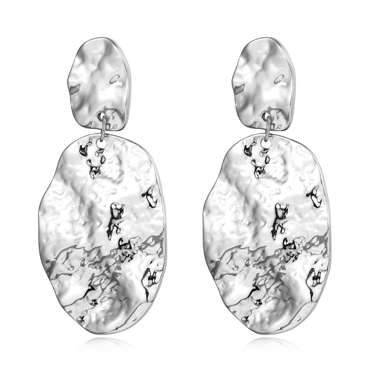 Silver Statement Earrings Hammered Big Drop Dangle Earrings for Women Silver Jewelry