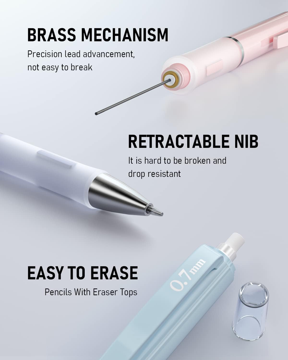 Nicpro 6PCS Pastel Mechanical Pencil Set, Cute Mechanical Pencils 0.5 mm & 0.7 mm & 0.9 mm with 360PCS HB Lead Refills, Eraser, Eraser Refill for Student Writing Drawing Sketching Drafting with Case