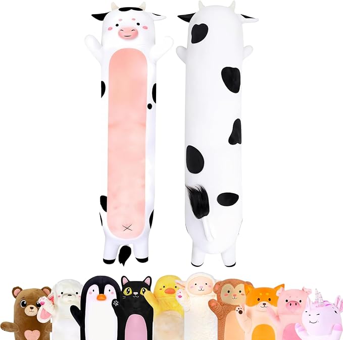 Cow Print Plush Body Pillow for Kids | Long Stuffed Animal Cuddle Pillow | Soft Hugging Toy | Plushie Gift for Girls & Boys | Long Plush Body Pillow for Sleep & Comfort | Large, 47 Inches