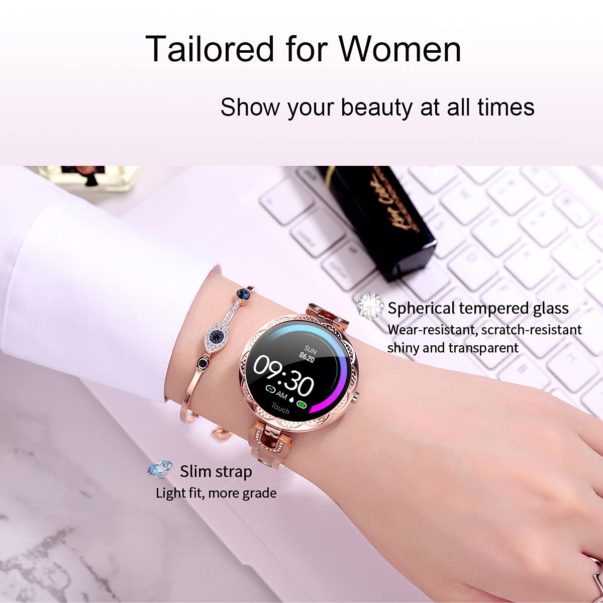 Thafikzi Smartwatch for Women Compatible for Android/iOS Phones. Health and Fitness Tracker with Heart Rate Blood Pressure Bluetooth Remote Photography Female Menstrual Cycle