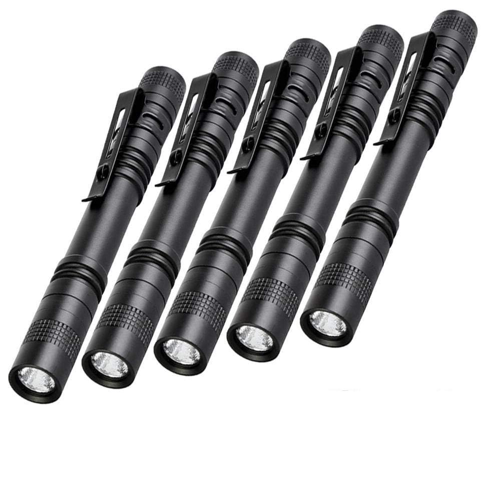 Tileon 5Pcs Led Pen Flashlight, 500 Lumen Mini Pocket Light, Aluminum, Black, Model 316