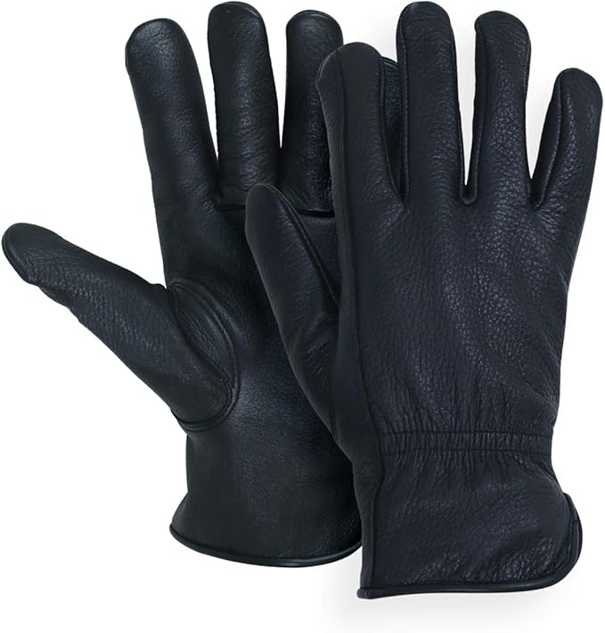 MEN`S FULL GRAIN BLACK DEERSKIN LEATHER GLOVES LINED 40 GRAM (American Fur)