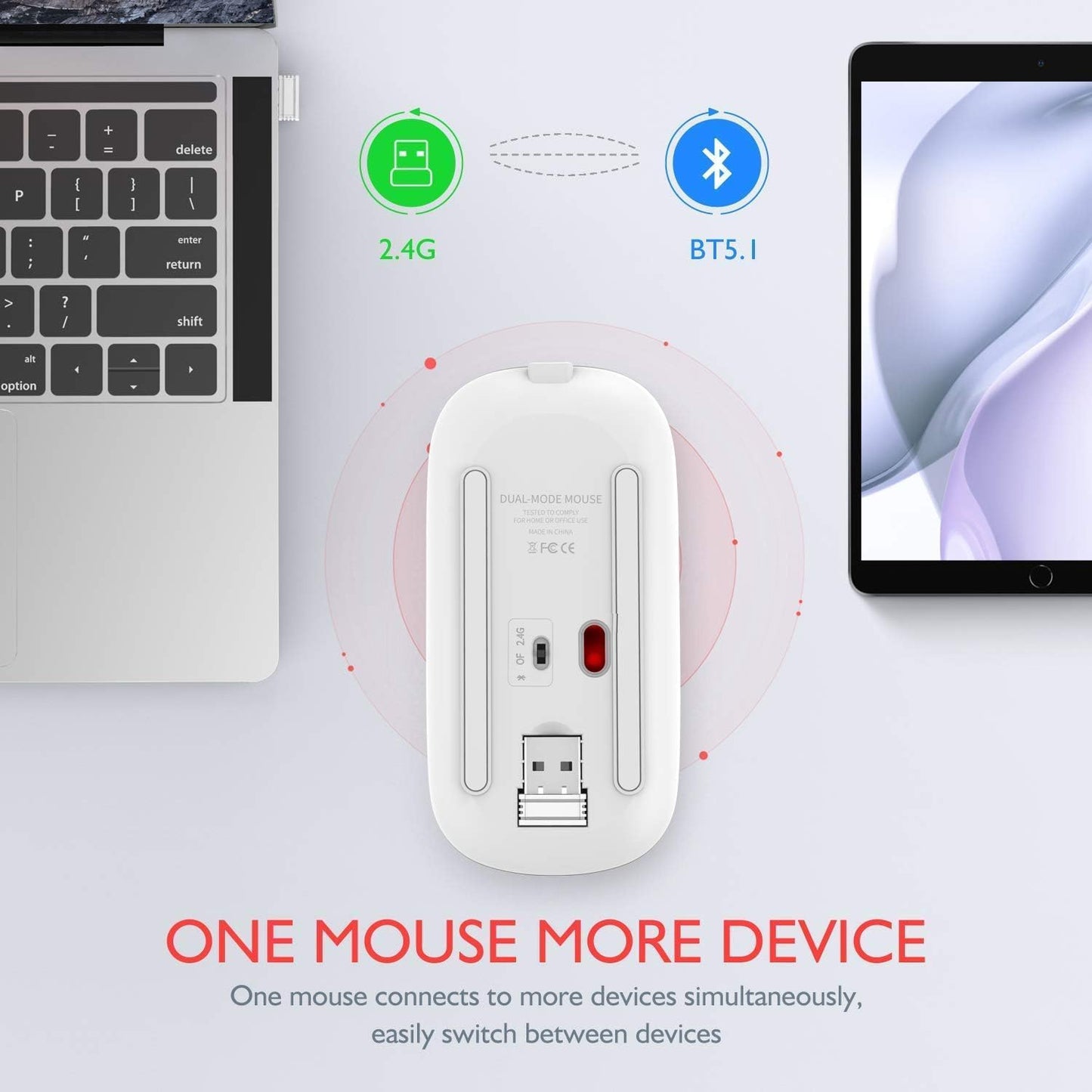 Qullqian Wireless Bluetooth Mouse for MacBook Air/Mac/Pro/Laptop/Computer/PC,Rechargeable Dual Mode Switch Mouse Bluetooth 5.2 & BT3.0 + 2.4GHz USB-A & 2.4GHz USB Type-C (Silver)