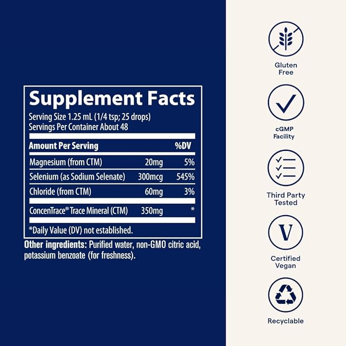 Trace Minerals | Liquid Ionic Selenium 300 mcg Dietary Supplement | Antioxidant, Supports Immunity, Thyroid Health | Vegan, Gluten Free, Non-GMO | 2 fl oz (2 pack), 96 servings