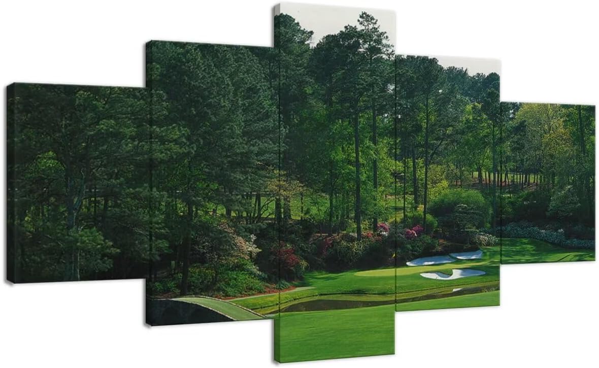 chenchenArt Augusta National Golf Course Wall Art for Living Room Bedroom Bathroom Home Decorations Augusta Golf Course Pictures Canvas Prints Framed Ready to Hang(60''W x 40''H)