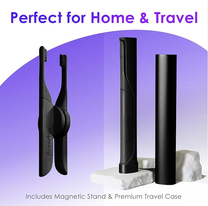 Electric Toothbrush, Portable Travel Sonic Toothbrush with Protective Case USB-C Rechargeable, Neutral Comfort Bristles, Waterproof, Smart Timer, Compact for Daily Use (Black)
