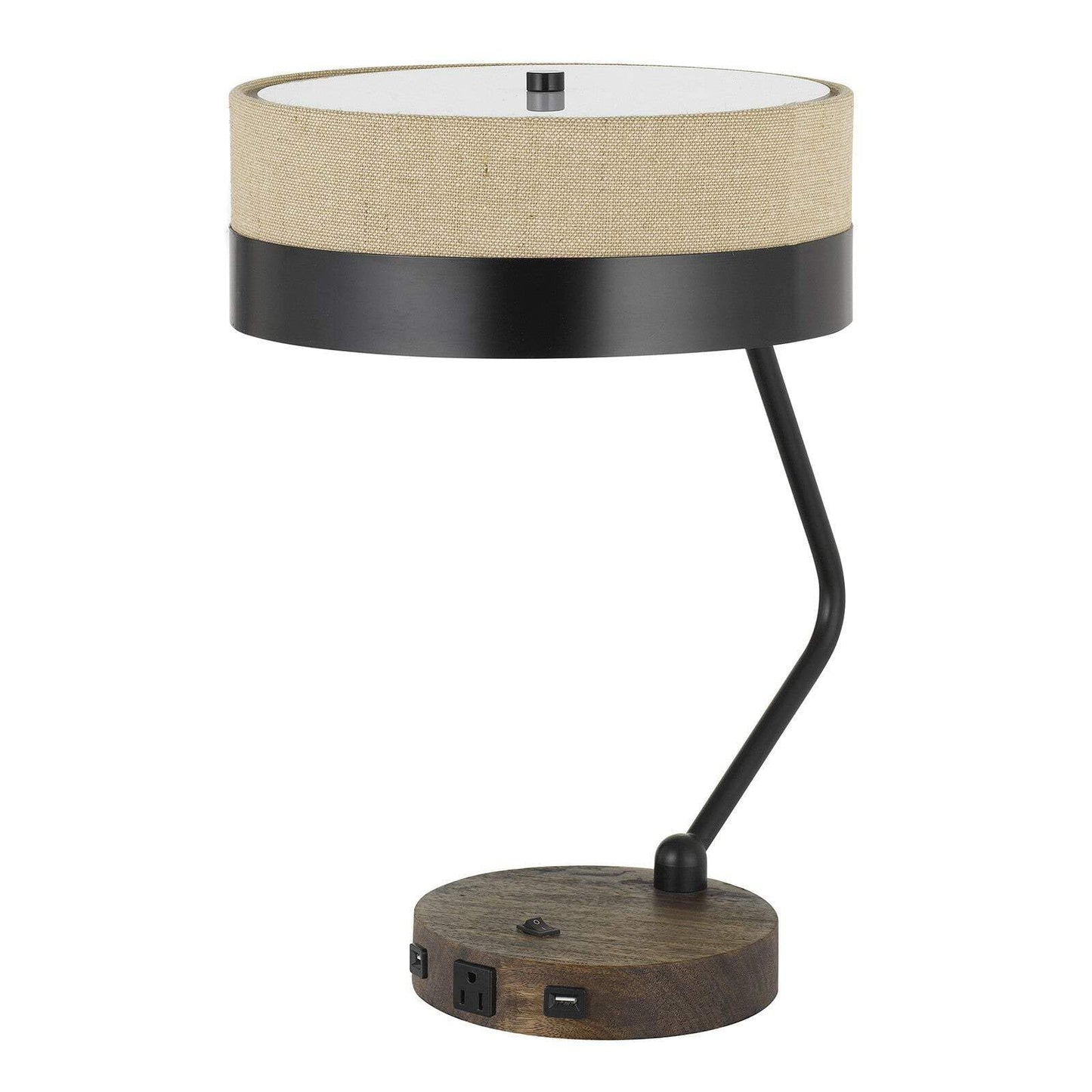 Homeroots 20 In. Metal Desk Lamp - Two Light Usb Table Lamp With Beige Drum Shade, Model 524698, Perfect For Home Office And Study