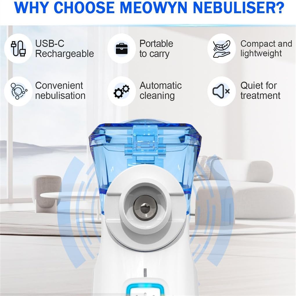 Meowyn Nebulizer Machine for Adults & Kids, USB-C Rechargeable Nebulizer with Portable Design, Easy to Use & Clean, Silent, Efficient Atomization for Home and Travel Use