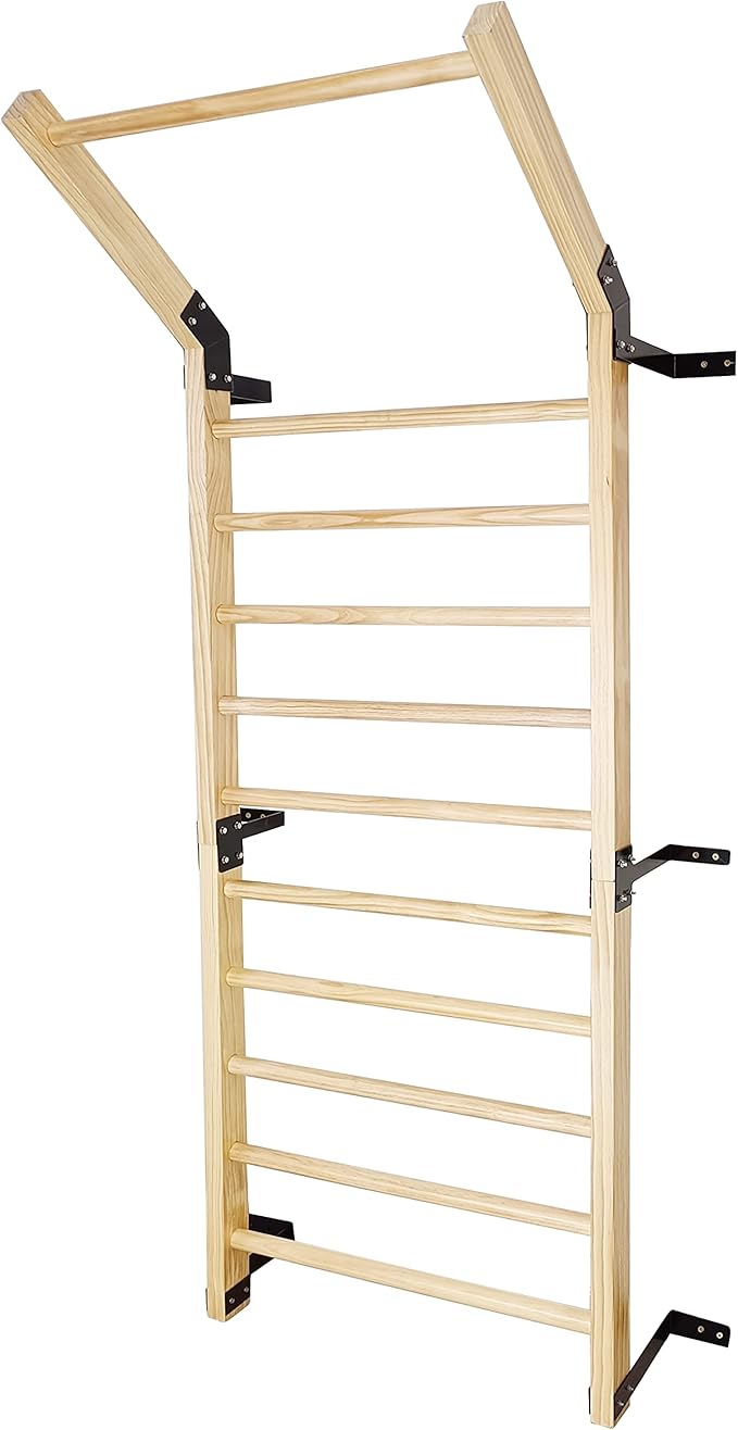 FC FUNCHEER Swedish Ladder,Gymnastics Stall Bar, Wall Mounted Pull Up Bar- Solid Wood With11 Strategic Rods-86.6 Inches He...