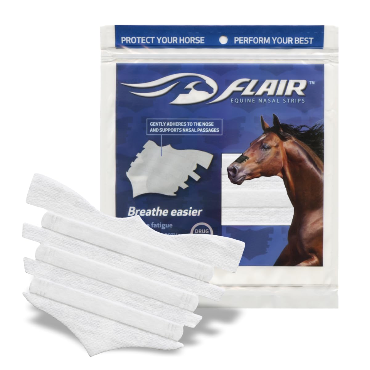 FLAIR Equine Nasal Strips for Horses (White, 6 Pack) | Adhesive Equine Nasal Strips & Support | Breathing Improvement for Competition and Training Horses | Equine Health Supplies | Breathing Aid