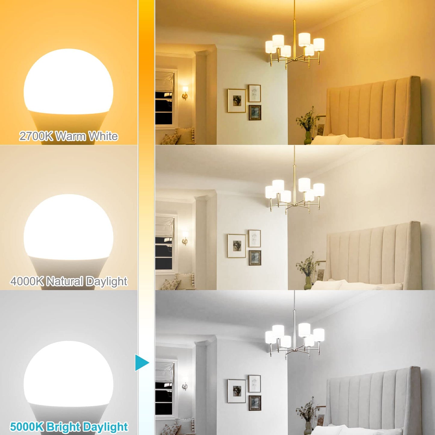 hansang E12 LED Bulb, 60W Equivalent, Daylight 5000K, 600 Lumen, 6 Pack, Eye Protection, Non-dimmable, Candelabra