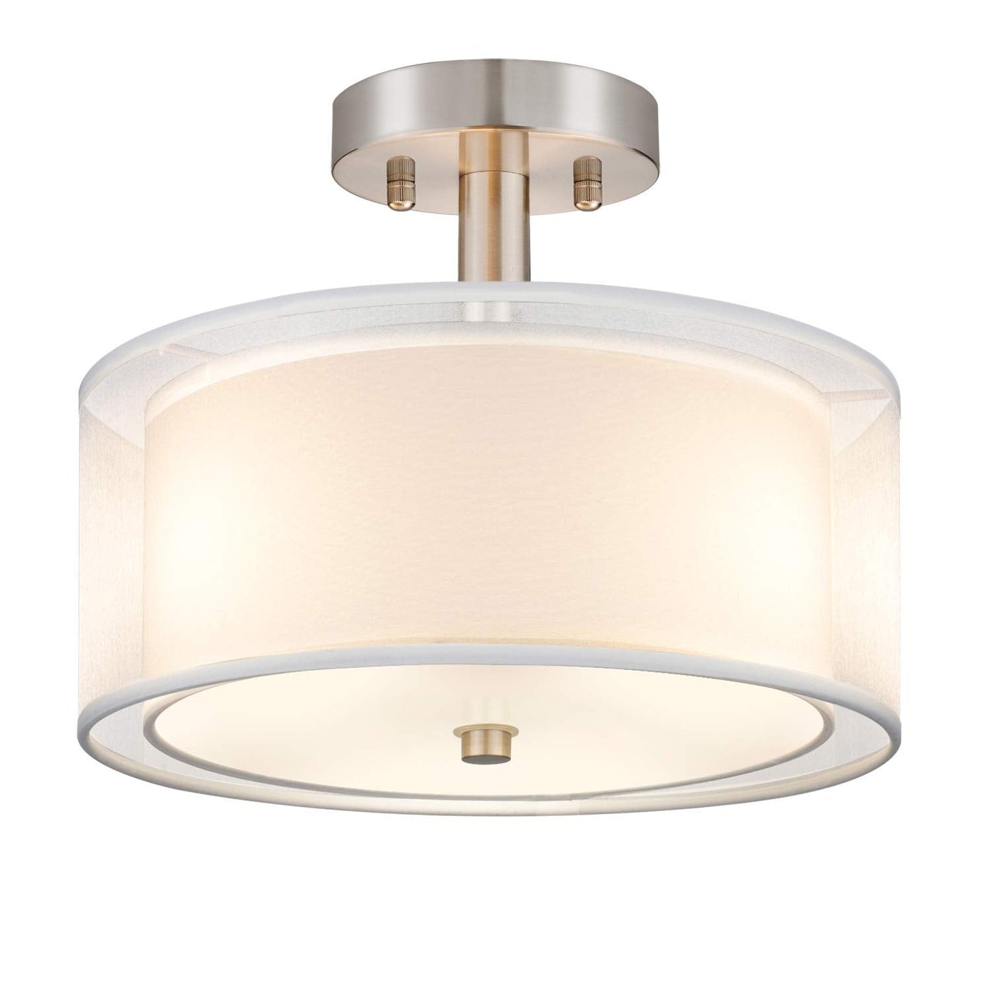 FOLKSMATE 3-Light Semi Flush Mount Ceiling Light Fixture, 14 Inch, White, Iron & Fabric, Model d504a98d-cdad-454a-bfd5-dec0