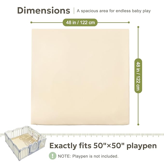 Mallify Baby Mat for Floor, Thick Soft Non-Toxic Vegan Leather Baby Play Mat, Waterproof Foam Play Mat, Padded Play Mat for Baby, 48x48 Playpen Mat, Infant Playmat for Baby Girls and Boys, Beige
