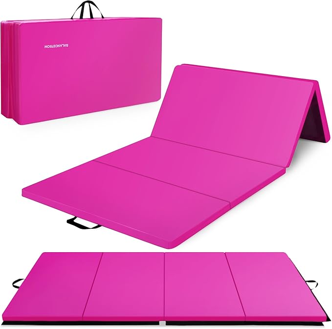 BalanceFrom 10x4 Feet 4-Panel Folding Gymnastics Mat – 2-Inch Thick Pad with Vinyl Surface and Carrying Handles for Tumbli...