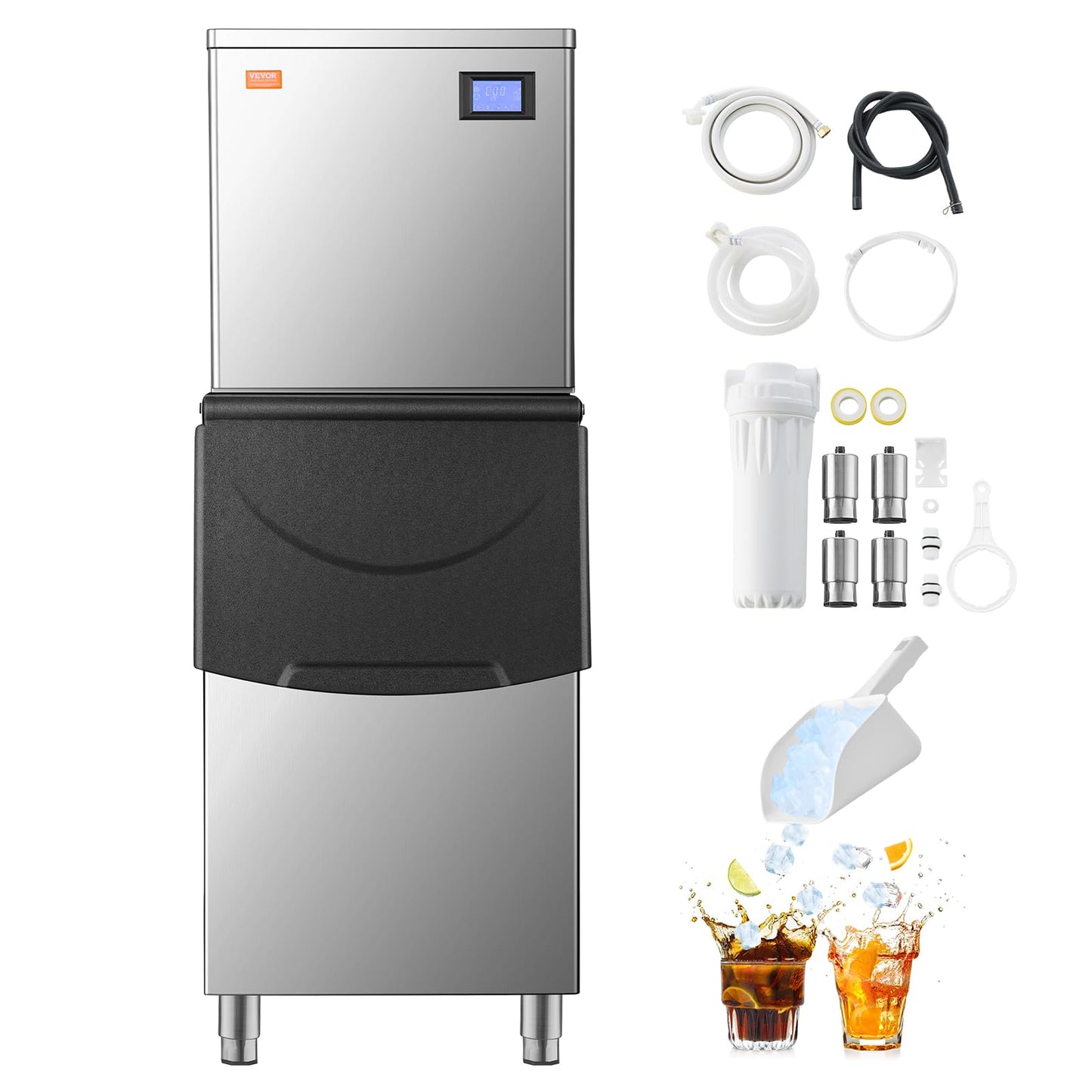 VEVOR Commercial Ice Maker Machine, 400LBS/24H Ice Making Machine with 250LBS Large Storage Bin, Auto Self-Cleaning Ice Maker Machine with Touchscreen for Bar Cafe Restaurant Business Commercial