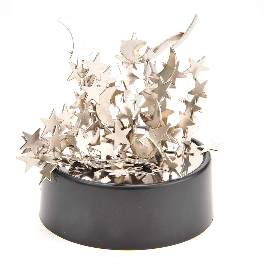 PowerTRC Magnetic Desktop Sculpture (Moons and Stars) | Mini Magnetic Art Decoration for Desktop | Fun Stress Relief Office Gift (2 Packs)