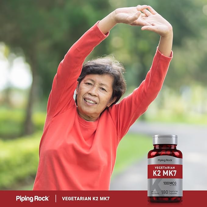 Piping Rock K2 MK7 Vitamin Supplement | 100 mcg | 180 Vegetarian Capsules | Non-GMO, Gluten Free