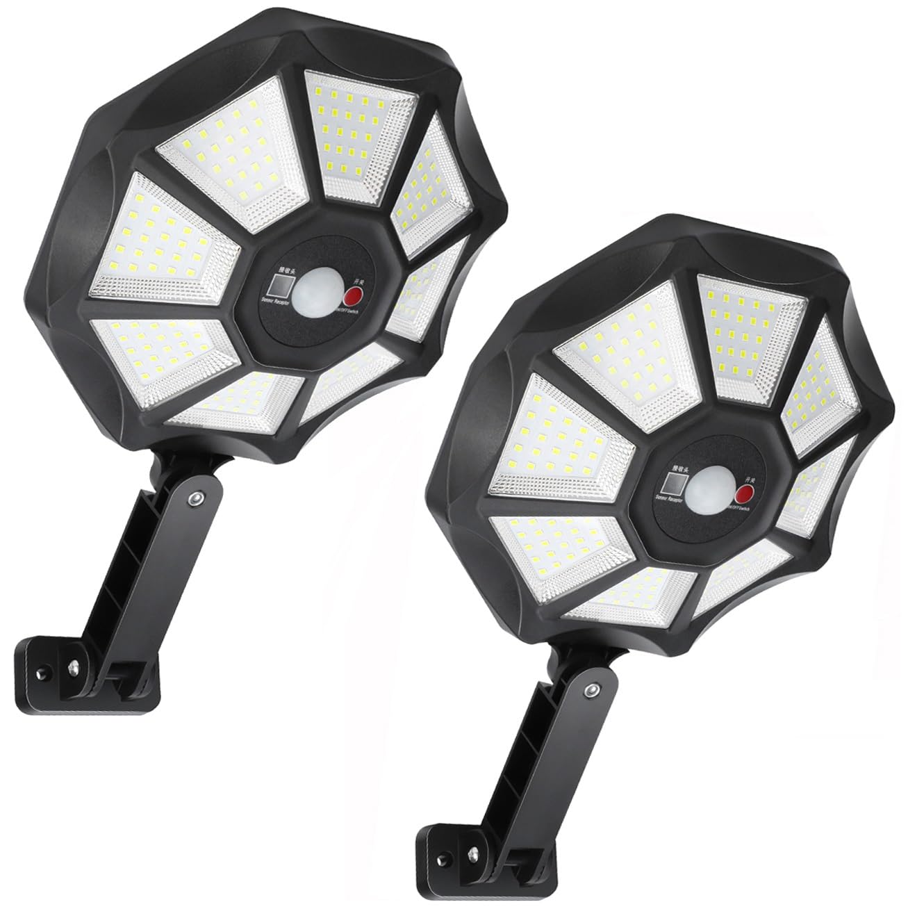 AITERMOND Solar Outdoor Lights 2-Pack, Motion Sensor, 168 LED, Dusk to Dawn, IP66 Waterproof, Remote Control, Black, Model AIT8A2P