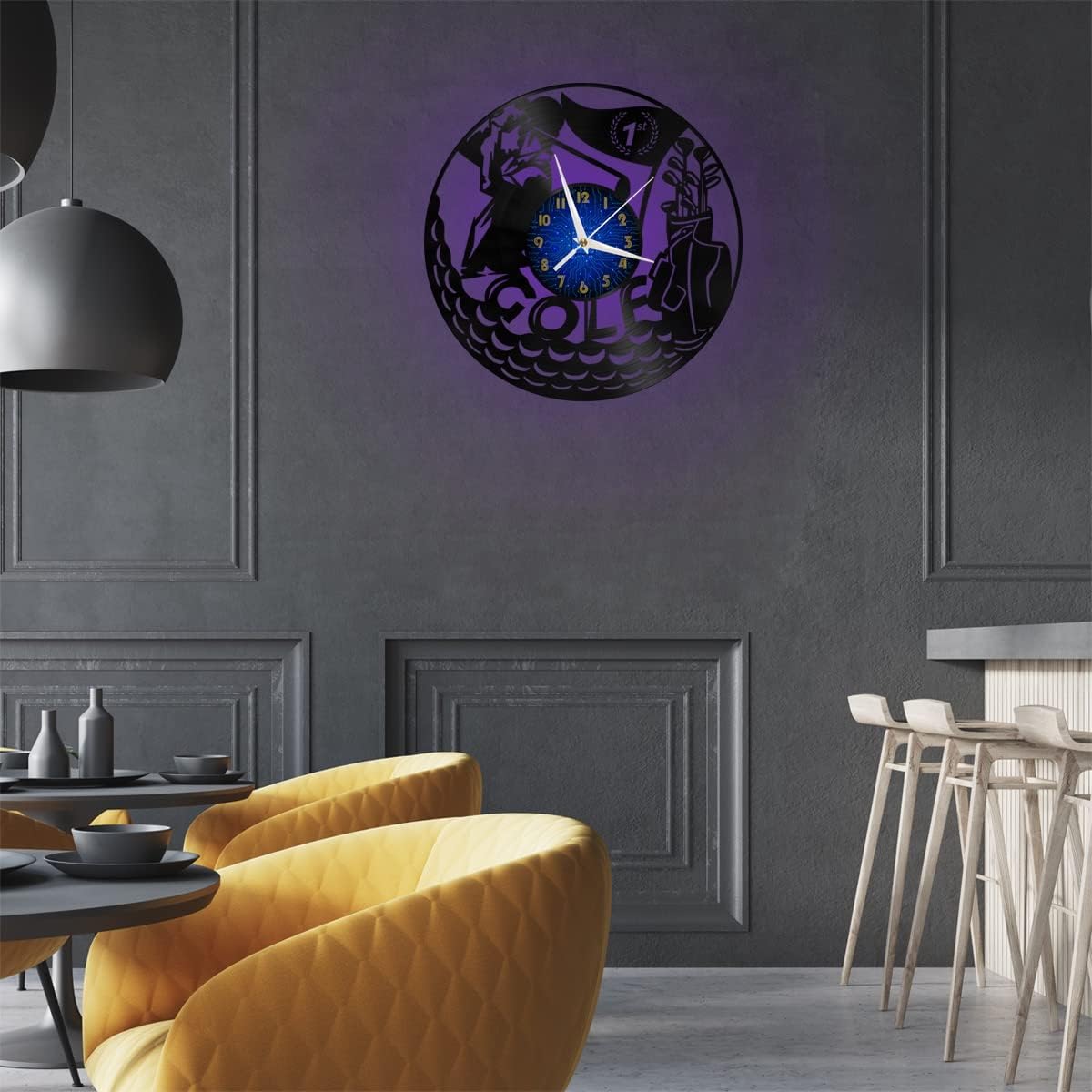 Generic Golf Decoration Vinyl Wall Clock, Vinyl Record Clock Wall Art Silent & Non-Ticking(12 inchs B-LED), Blue
