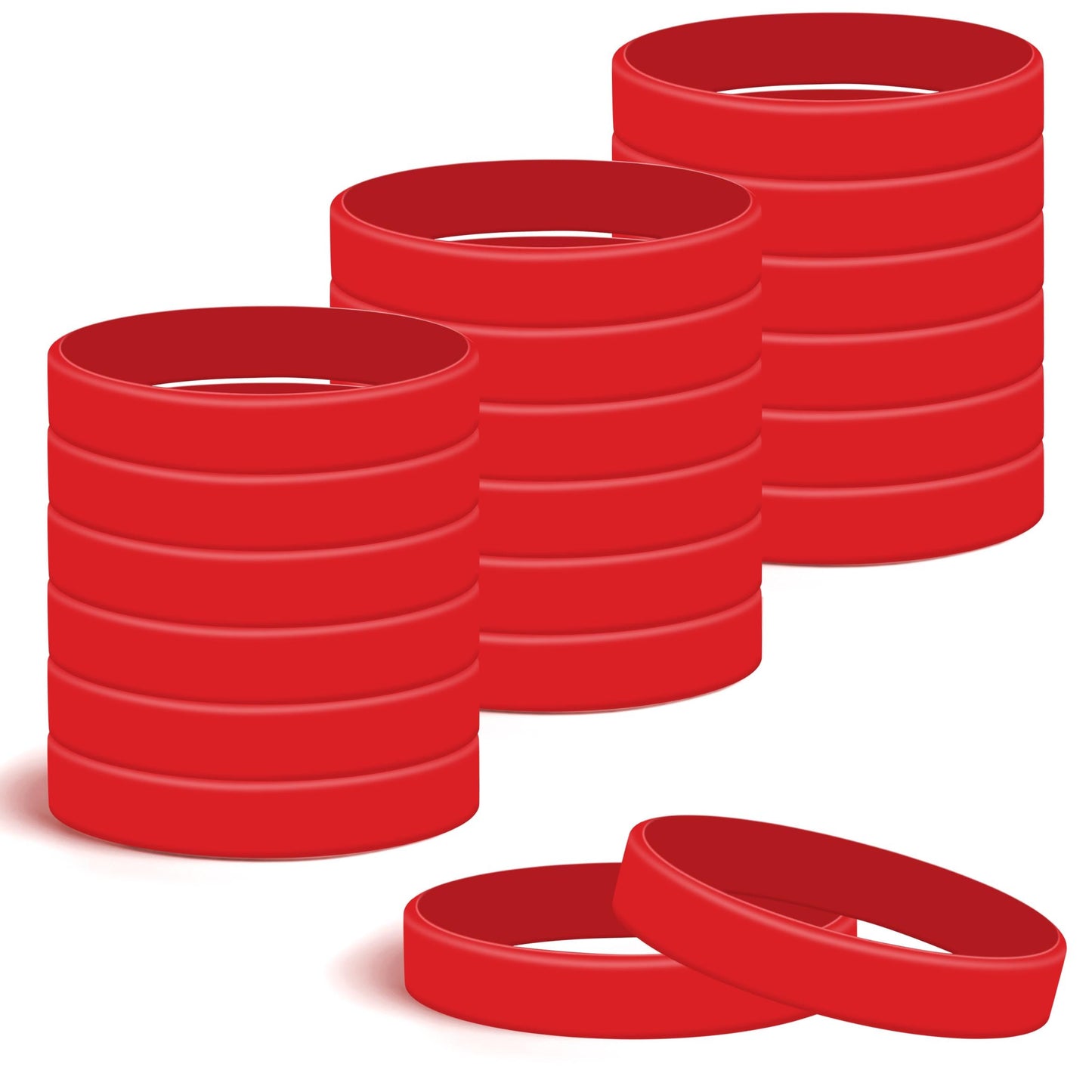 Lesnala 24Pcs Red color blank silicone bracelet Solid color rubber wristbands Stretch wristbands for events Men Women Teen Games
