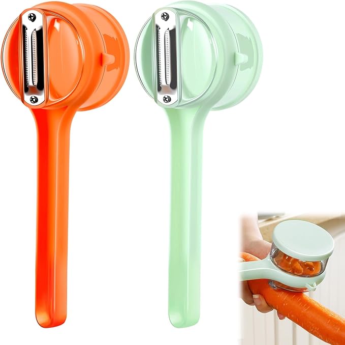 2PCS Vegetable peelers for kitchen with Box Storage, Potato Peeler, Fruit Carrot Veggie Peelers,2-in-1 Multifunctional Veggie Fruit Peeling Tool, office and camping(Green+Orange)