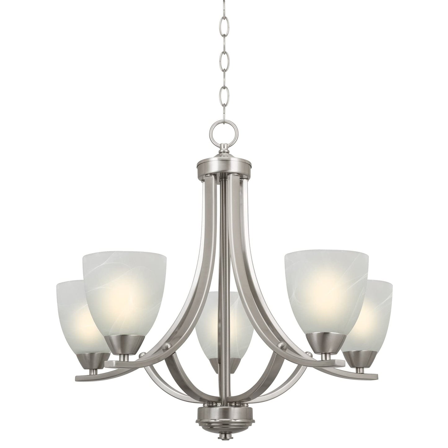 Kira Home Weston 5-Light Chandelier, Alabaster Glass Shades, Brushed Nickel Finish, Model RV-CC1185232-BN, Adjustable Chain