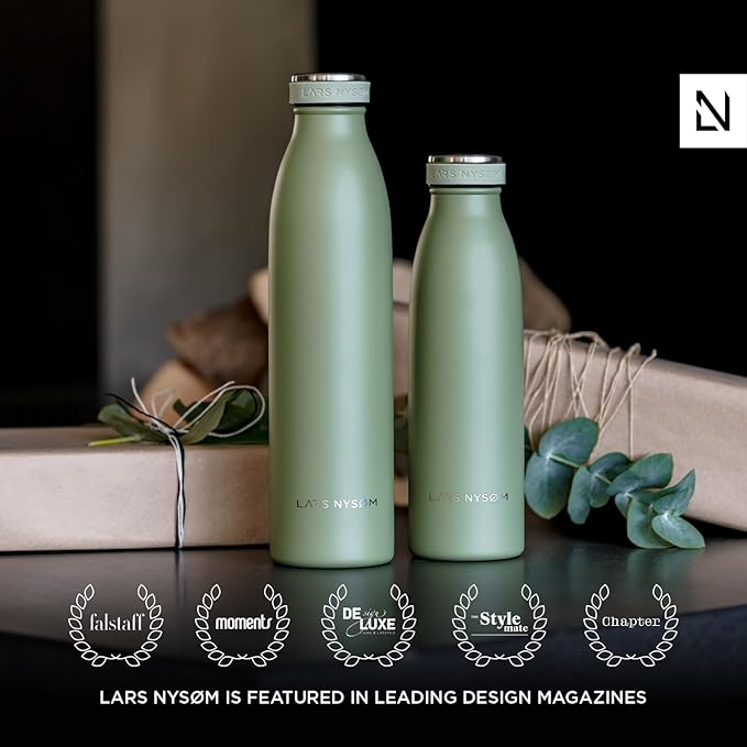 LARS NYSØM Stainless Steel Insulated Water Bottle 12oz 17oz 25oz 34oz 51oz | BPA-free Insulated Thermo Flask for Hot and Cold Beverages | Leakproof Drinking Bottle (Aqua Turquoise, 34oz)