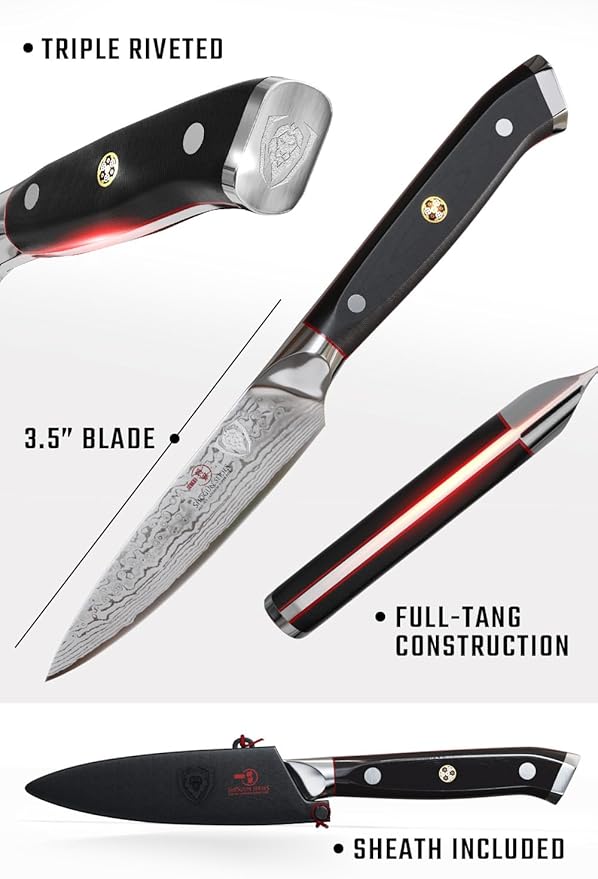 Dalstrong Paring Knife - 3.5 inch - Shogun Series ELITE - Damascus - AUS-10V Japanese Super Steel Kitchen Knife - Vacuum Treated - Vegetable, Fruit Knife - Razor Sharp Cooking Chef's Knife - w/Sheath