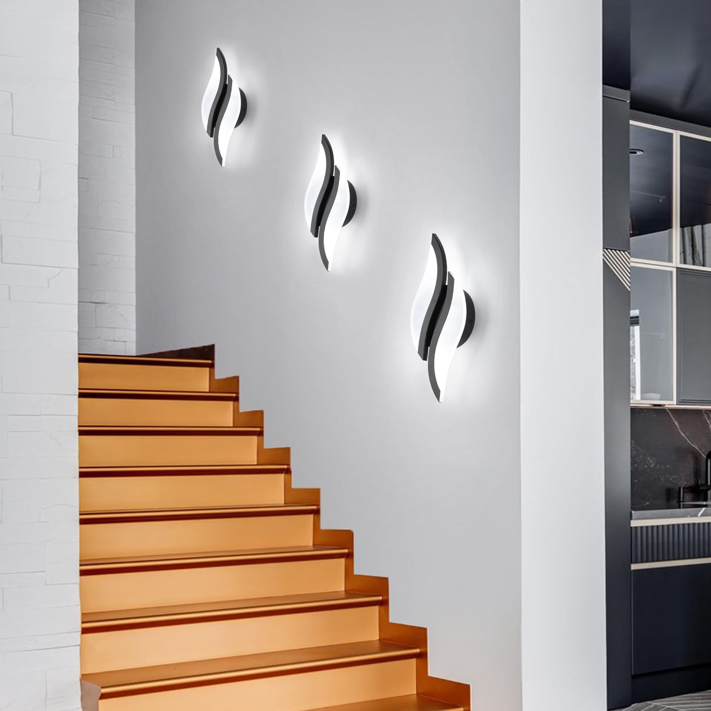 Modern Led Wall Sconces Set Of 2  6000K Black Indoor Wall Light Fixtures Acrylic Wall Sconce Lighting For Living Room Bedroom Bedside Bathroom Hallway Stairway Wall Lamp (Black)
